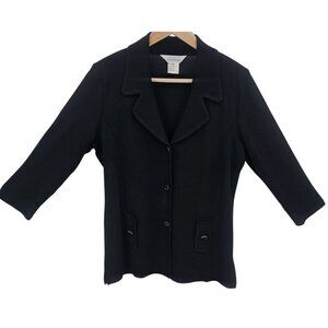 Exclusively Misook Womens XS Black Notch‎ Collar 3 Button Cardigan Sweater